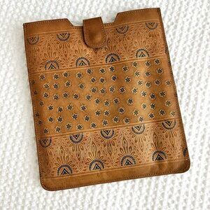 Embossed Leather iPad Case Snap Closure Padded Boho Rustic Hippie